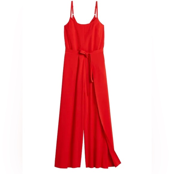 Athleta Pants - Athleta It’s A Wrap Romper Jumpsuit Red with Spaghetti Straps and Wide-Leg Fit